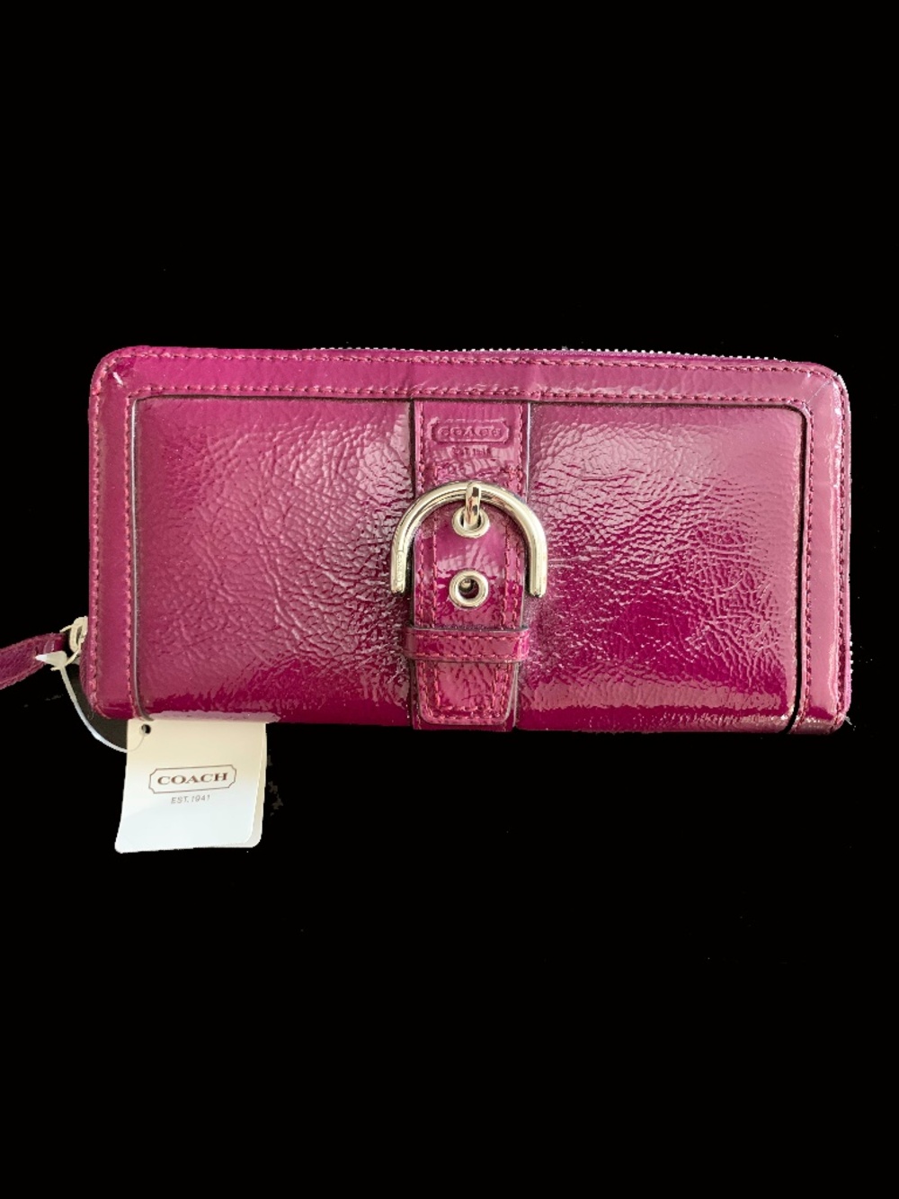 Coach - Plum Soho Wrap-Around Zipper Accordion-Style Patent Leather Wallet - NWT